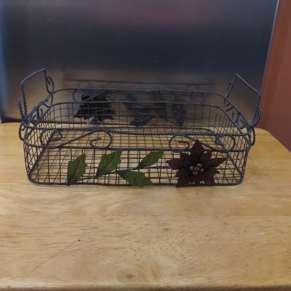 Decorative Wire Basket with Floral Accents Kitchen Decor